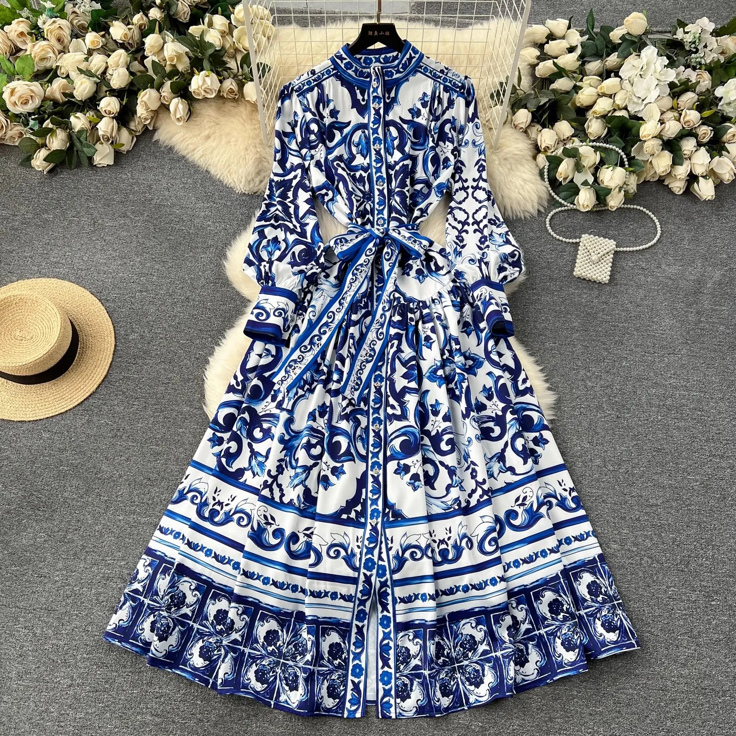 zimmerman dress Casual Dresses Runway Red Blue White Porcelain Print Holiday  Maxi Dress Women's Breasted Loose Lace Up Belt Long Robe partydress  promdress Dress 6ca from Dhgate Basic & Casual Dresses -