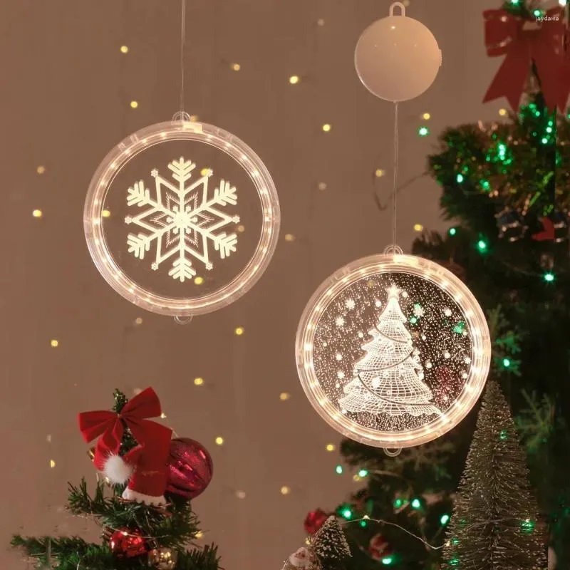 Party Decoration Christmas Window 3D LED Acrylic Suction Cup Lights Elk Bells Santa Claus Snowfakes Tree Snowman Lamp för rumsdekor