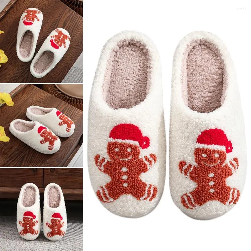 Wandelschoenen Gingerbread Man Fuzzy Indoor Slippers Plat Pluche Gesloten Teen Cartoon Slip-on House Leuke huishoudelijke benodigdheden