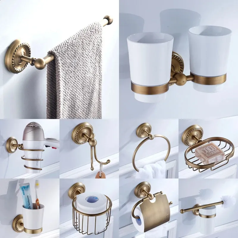 Bronzo antico Set hardware da bagno Accessori da bagno Mensola Portasapone Porta carta igienica Dispenser di sapone Gancio per accappatoio ELM53 240312