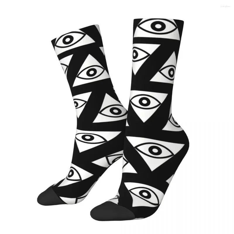 Chaussettes pour hommes chaussettes drôles et folles pour hommes Triangles yeux Hip Hop Illuminati motif respirant imprimé équipage nouveauté cadeau