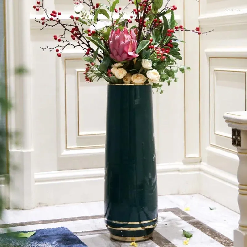 リビングルームのための北欧のセラミックagateグリーン大きな装飾的な花の花瓶ライトラグジュアリークリエイティブデザインフロアオフィス