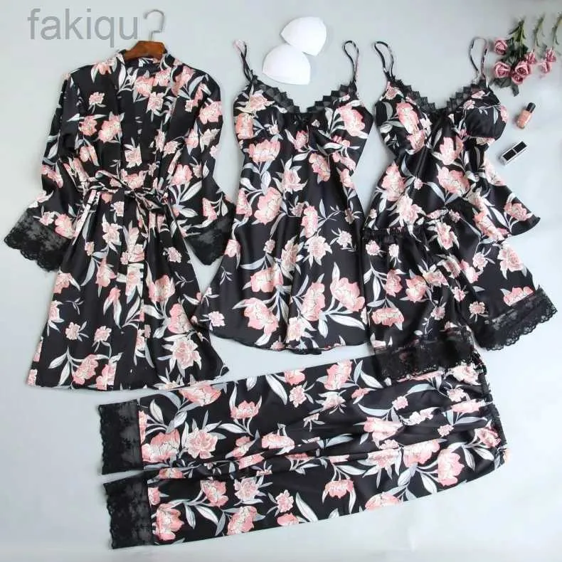 Sexy Pyjamas Nighty Pajamas Set Robe Gown Sexy 5PCS Nightsuits V-Neck Sleep Suit Nightshirts Kimono Pyjama Home Clothes 24318