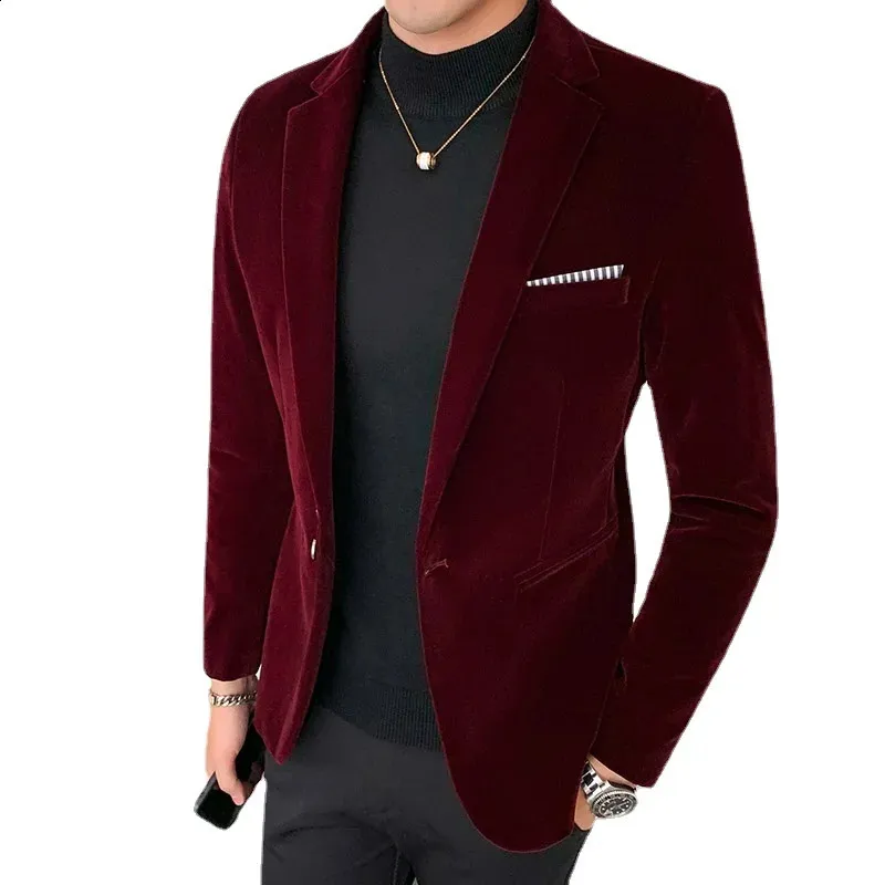 5XL Autum Velvet Wedding Dress Coat Mens Blazer Jacket Fashion Casual Suit Jacket Stage Mens Business Blazers Costume Homme 240315