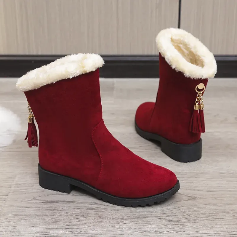 Boots Chaussures pour femme Élégante avec des talons bas pour femmes Bottes de neige à moitié hautes tassel Mid Calf Big Red Anti Slip Fashion 2023 Comftable 39