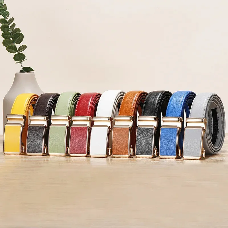 Leather Automatic Belt Buckle Mens Business Luxury Design Fashion Casual Jeans Accessories Girdle Blue Red Green Waistband Male 240311