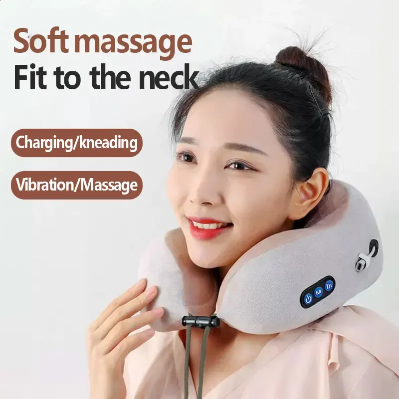 U em forma de massageador elétrico pescoço multifuncional ombro amassar aquecimento portátil viagem casa uso do carro massagem travesseiro 240304