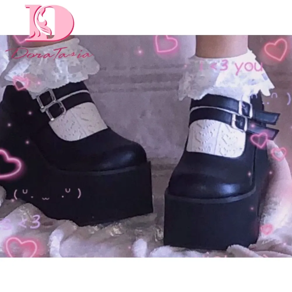 Laarzen doratasia gloednieuwe vrouwelijke lolita schattig mary janes pumps platform wiggen hoge hakken damespompen zoete gotische punk schoenen vrouw