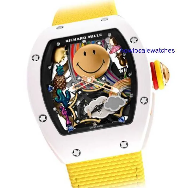 Belle montre RM montre-bracelet montres mécaniques pour hommes classique baril Tonneau mâle horloge RM 88 Smiley bracelet en caoutchouc montre-bracelet en céramique mode mâle montre 43MM