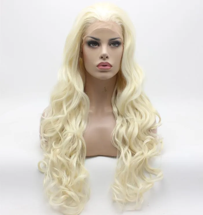 Iwona Hair Beige Wavy Long Wig 51001613 Half Hand Tied Heat Resistant Synthetic Lace Front Wigs3714271