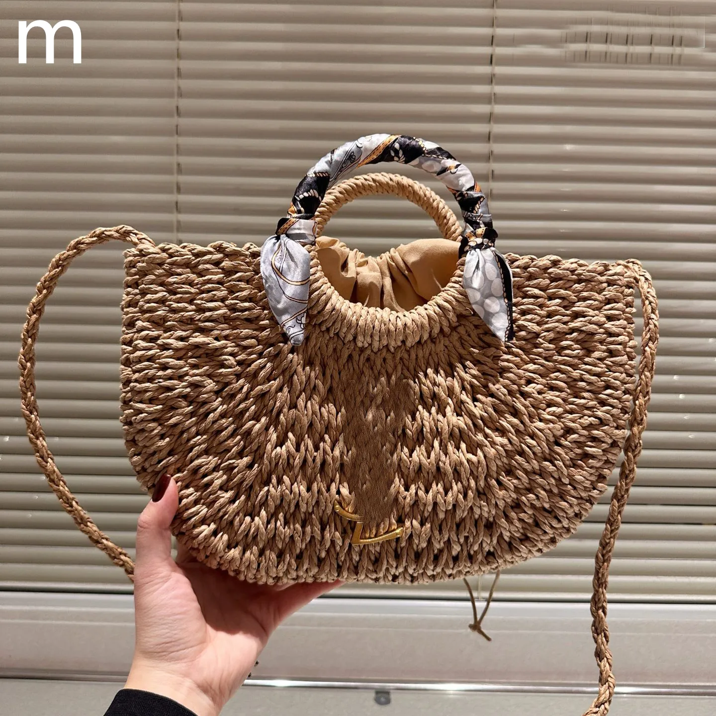 Borsa a tracolla alla moda da donna, borsa da spiaggia con cesto di cavolo intrecciato in paglia, borsa da vacanza