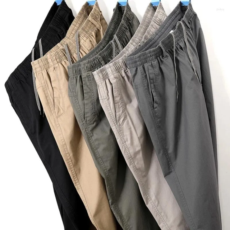 Pantalon homme pantalon Cargo droit décontracté monochromatique grande taille M-6XL taille élastique coton neuvième 2024