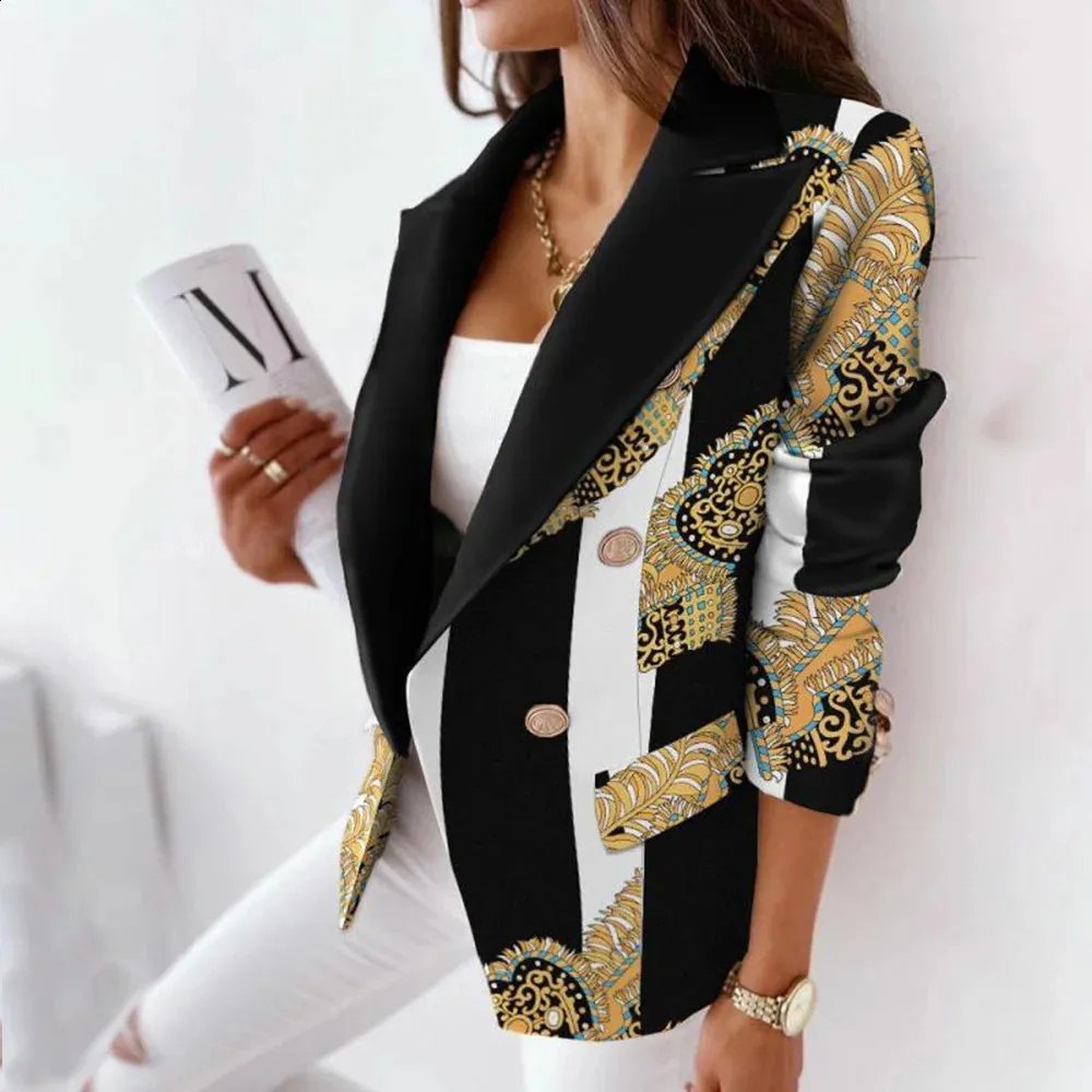 Autumn Office Lady Elegant Blazer Coats Fashion Turn-Down Collar Women Outerwear Spring Casual Simple Long Sleeve Jackets printe 240306