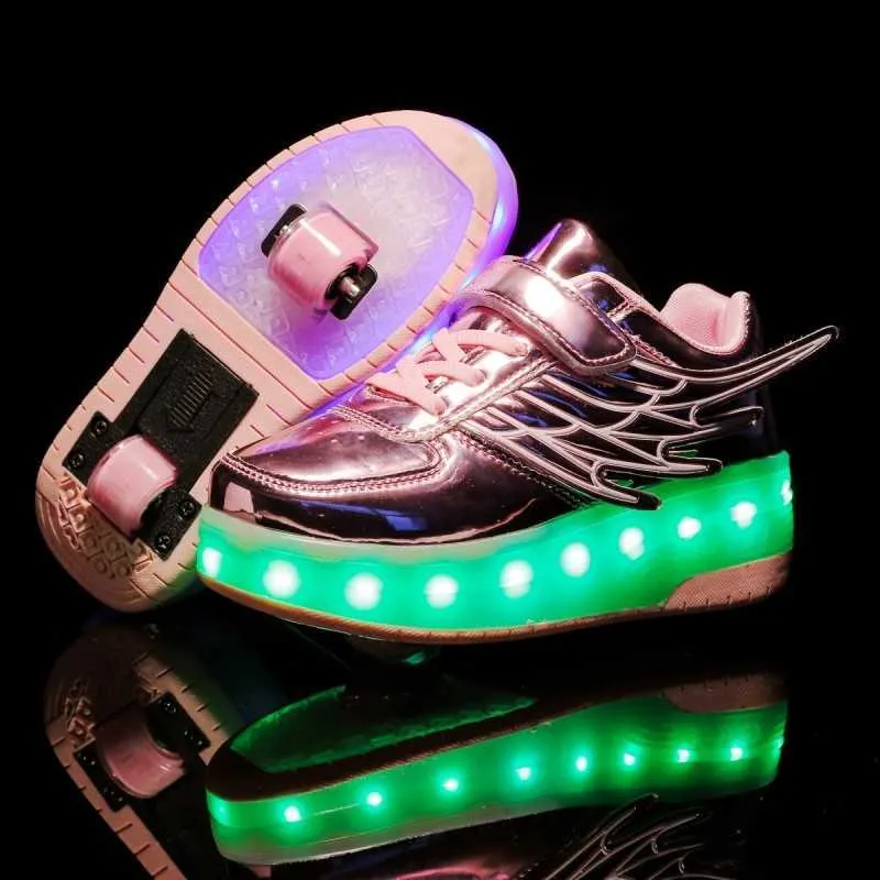 HBP Non-Marque Haute qualité LED rechargeable par USB Lumière Chaussures à roulettes Roue Skate Sneaker Chaussures pour Garçons Filles Enfants