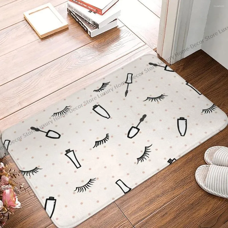 Carpets Eyelashes Eye Makeup Bathroom Non-Slip Carpet Mascaras And On Beige Flannel Mat Entrance Door Doormat Home Decor Rug