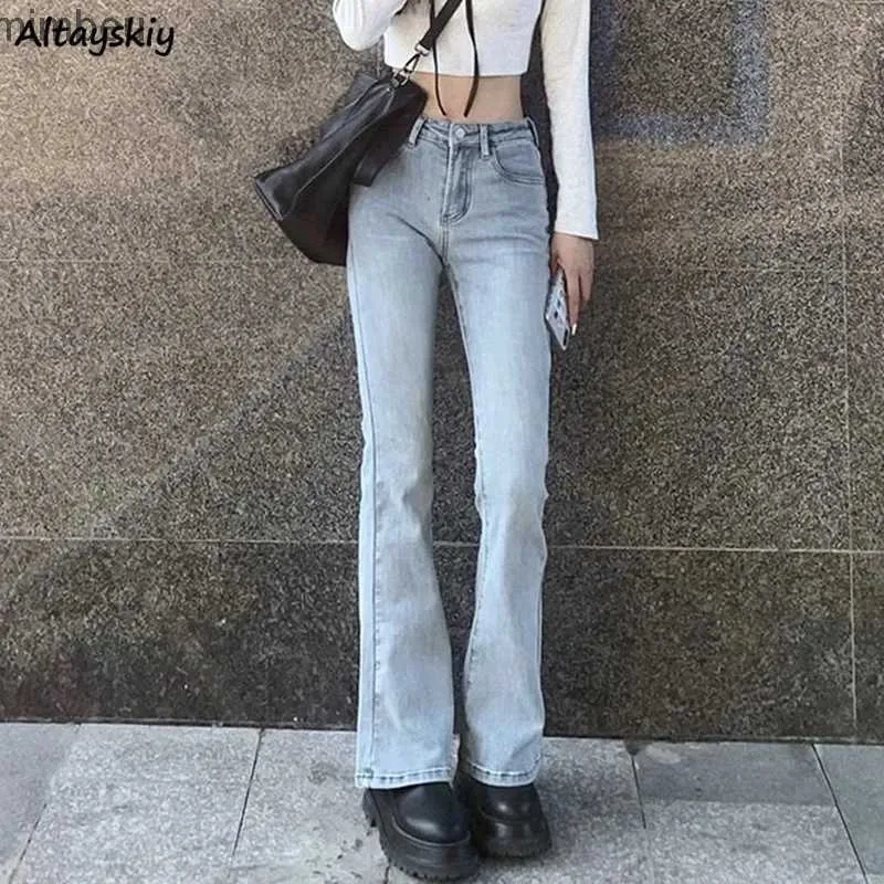 Kvinnors jeans flare jeans kvinnor blekt koreansk stil chic smal trendig stretchig hipster retro elegant ulzzang college street full längd ladyc24318