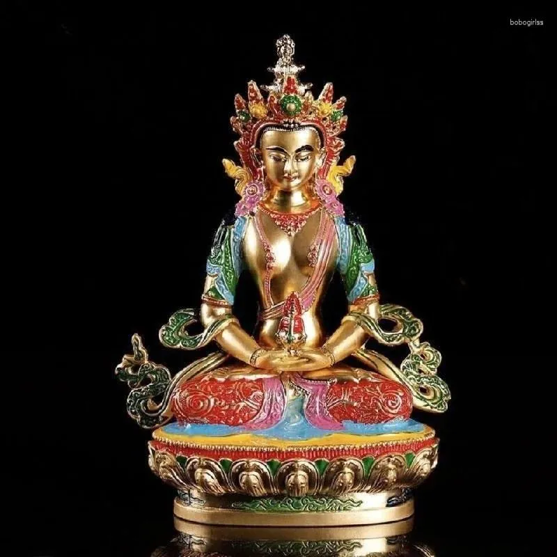Decorative Figurines Handpainted Amitayus Amitabha Meditation Buddha Of Wealth Luck Divinity Statue