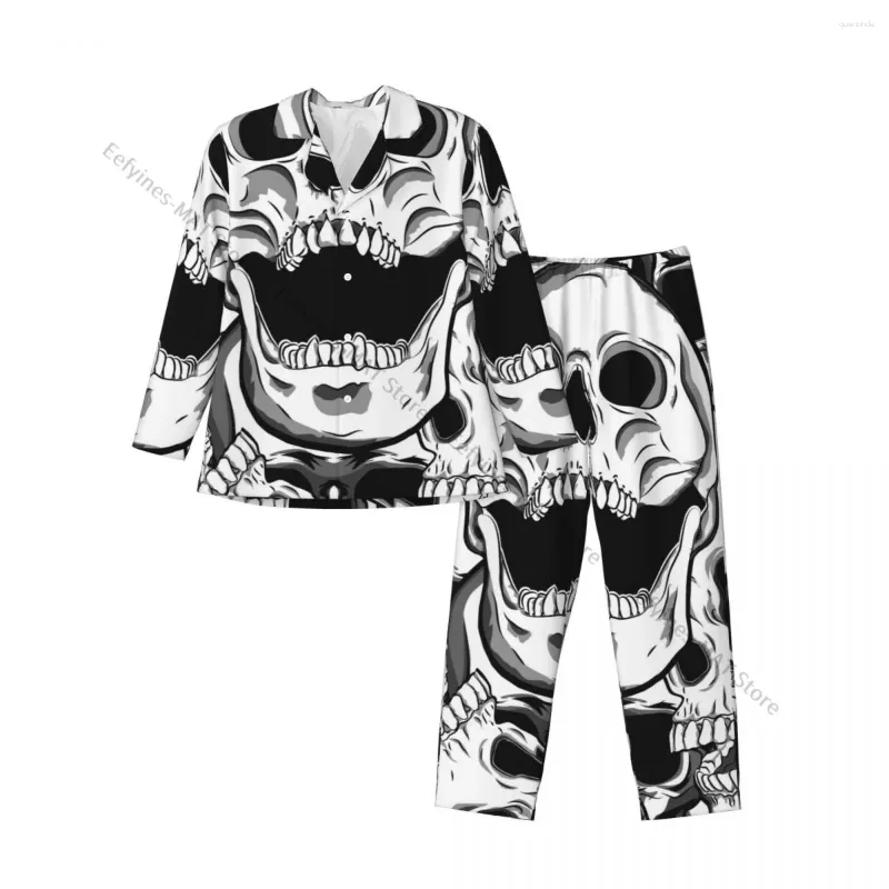 Herren-Nachtwäsche, Herren-Pyjama-Sets, Totenkopf-Tattoo für Mann, Hemd, langärmelig, männlich, weich, Heim-Loungewear