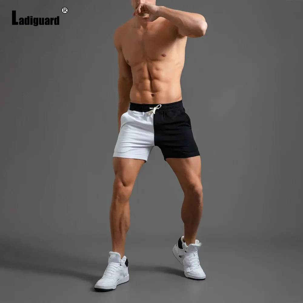 Ladiguard Men Casual Skinny Beach Shorts Homme Patchwork Shorts Plus Size Male Drawstring Short Pants Sexy Mens Clothing 240311