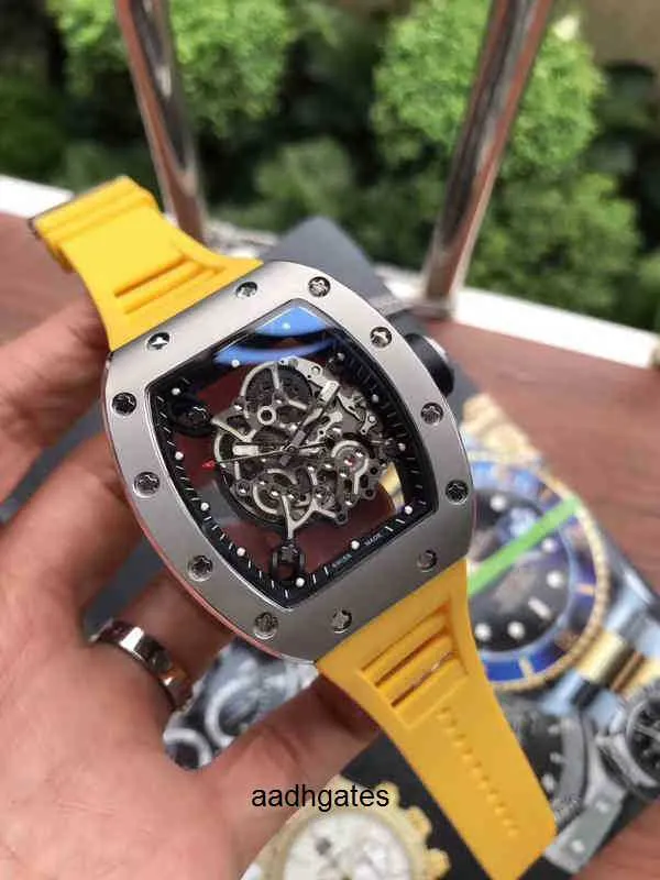 Luxury Mens Mechanical Watch Richa Milles Automatic Hollowed Out Transparent Personalized Luminous Tape Big Waterproof Swiss Movement Wristwatches