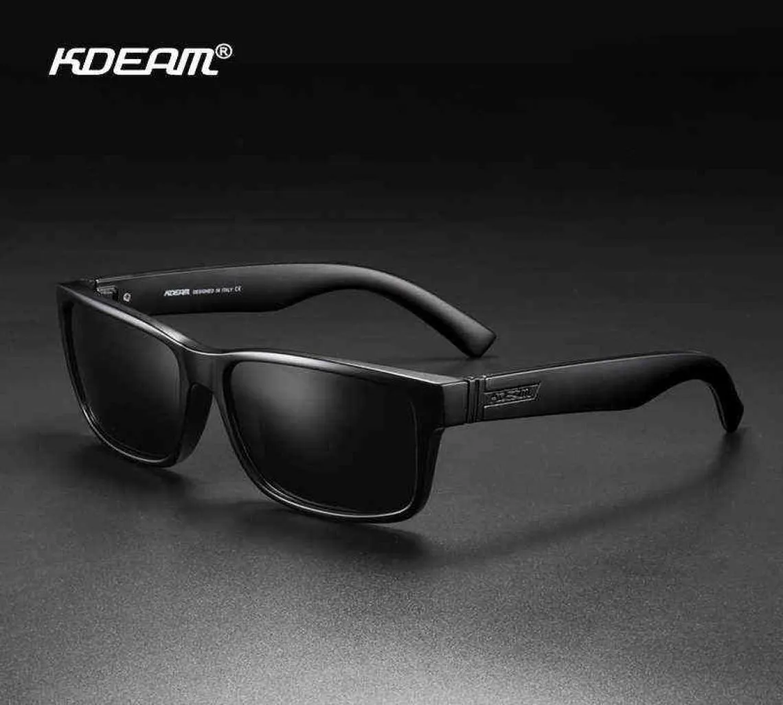 KDEAM 2021 Nieuwe All Black Square Gepolariseerde Zonnebril Mannen Flat Top Designer Polaroid Bril Accessoires InbegrepenH2204196118452