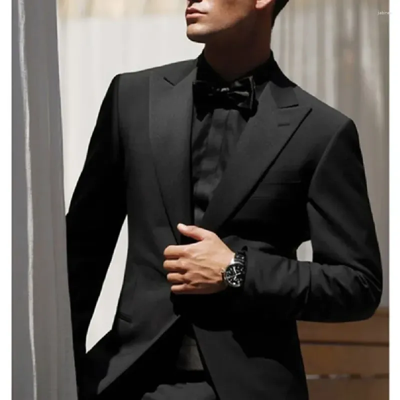 Męskie garnitury eleganckie solidne mężczyźni czarny formalny biznes swobodny (spodnie kurtki) moda mody ślubna Tuxedo Slim Costume Homme 2 sztuki