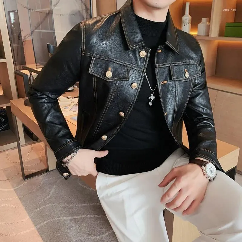 Men's Jackets 2024 Spring Autumn Black Pu Leather Biker Jacket Men Style Long Sleeve Zipper Coat Fashion Clothing Plus Size 3XL