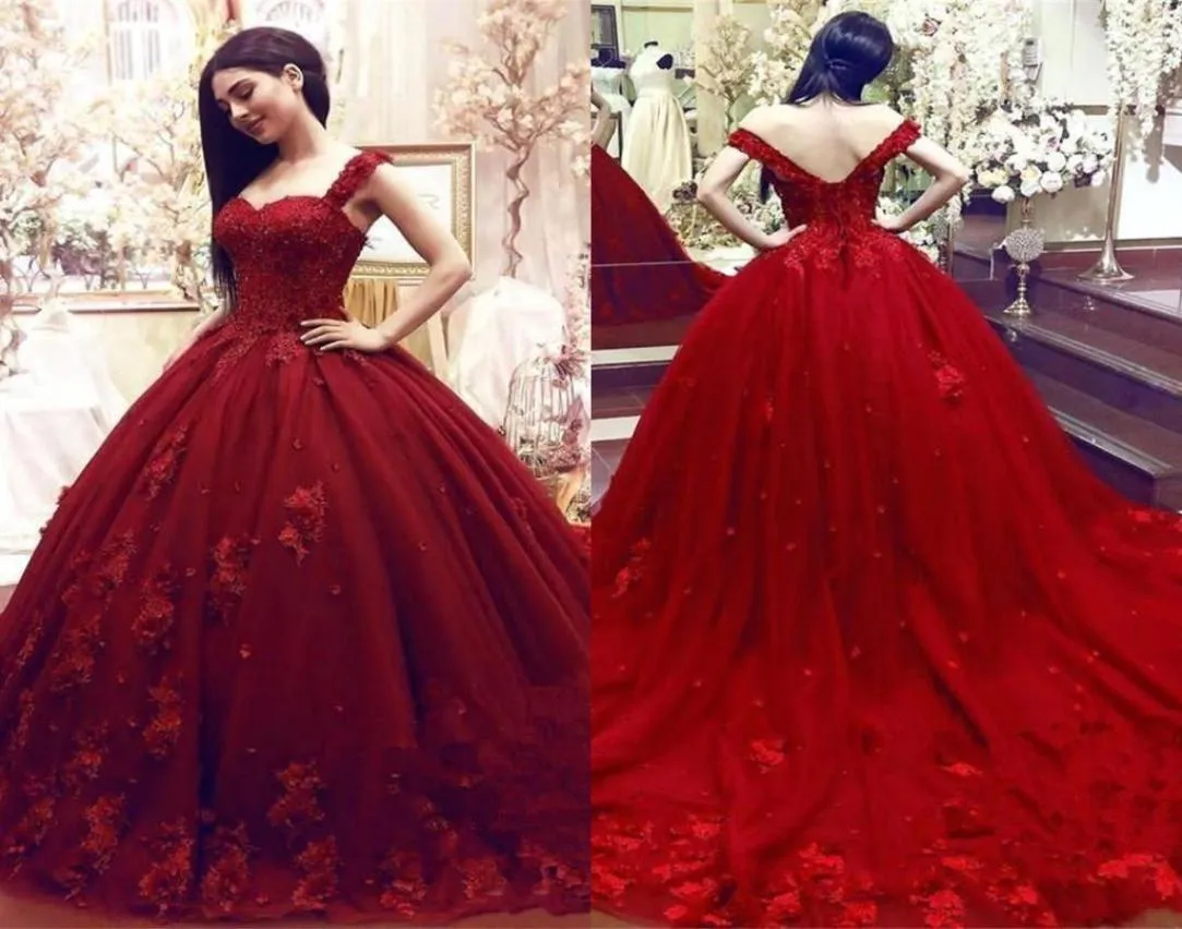 Luxe Kant Geappliceerde Baljurk Quinceanera Jurk Vintage Bordeaux Spaghetti Sweet 16 Jurk Lange Formele Feest Gala Avondjurk BC6898918