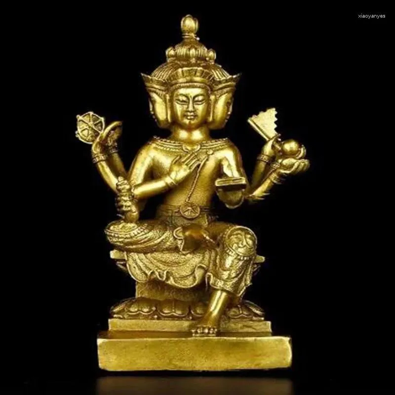 Statuette decorative in ottone tailandese statua del Buddha a quattro facce Brahma King Hall consacrato decorazione interna artigianale