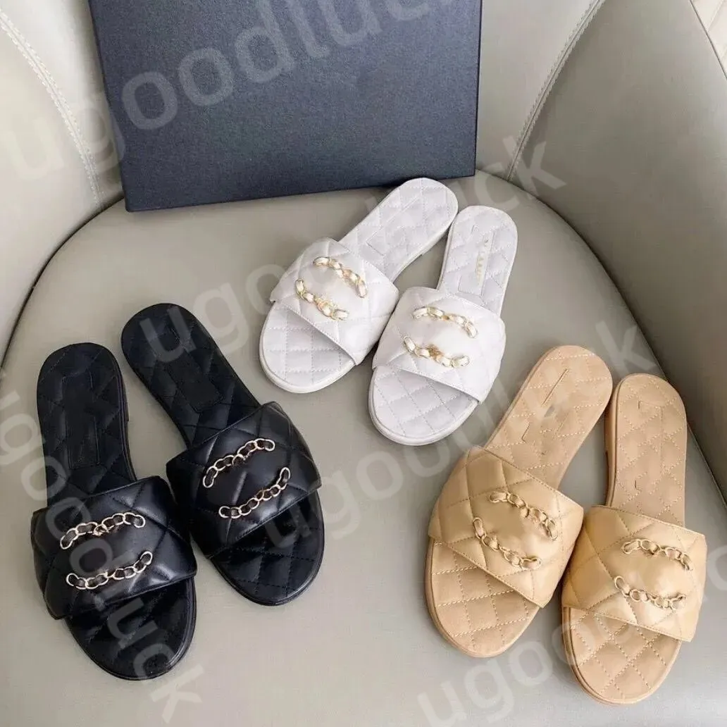 Designer damessandalen zomer luxe pantoffels 2023 zomer nieuwe ketting ruit flip-flops mode strandvakantie sandalen uit
