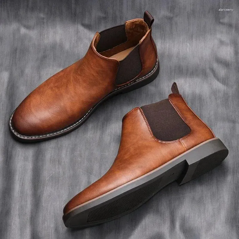 Stiefel Marke herren Business Leder Schuhe Mode Komfortable Slip-on Tragen-beständig Casual Für Männer Chaussure Hommes