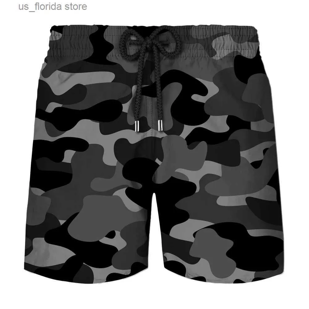 Herr shorts sommar ny kamouflage tryckt män simma shorts byxor 3d strand andas snabbt torr strandkläder badkläder surfbräda pojke svettbyxor y240320