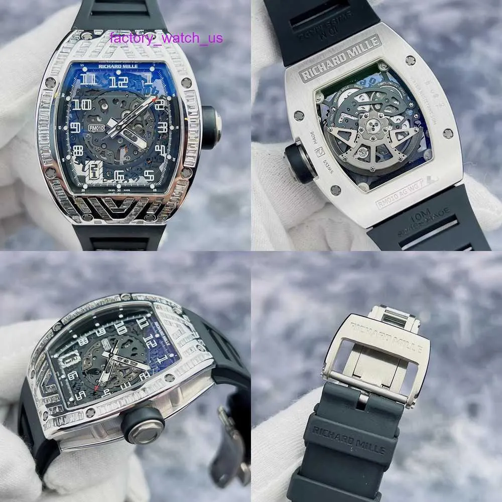Montre emblématique RM Watch Celebrity Watch RM010 Montre mécanique pour homme avec diamant arrière en or blanc 18 carats et cadran creux