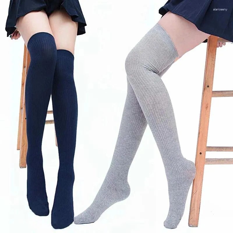 Women Socks 1 Pair Thigh Stack Over College Sock Soft Vertical Stripes The Knee Winter Solid Color Warm Sexy Long