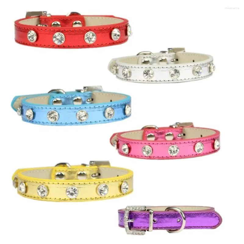 Dog Collars Pet Small And Medium-sized Collar PU Bright Leather Rhinestone Fashion Cat