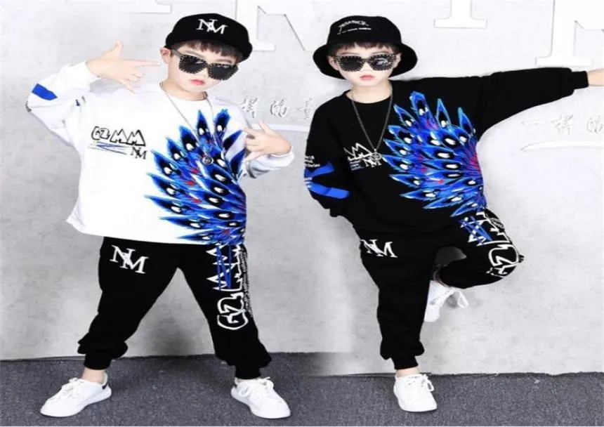 2 Stücke Kinder Herbst Kleidung Set Große Jungen Mädchen Pfau Hoodies Haren Hosen Baumwolle Tanz vetement garcon 6 8 10 12 13 14 Jahre 202824948