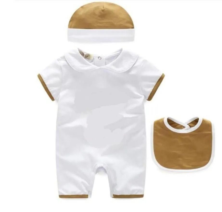 3 pièces ensembles bébé garçons filles barboteuses barboteuse enfant en bas âge coton à manches courtes une pièce combinaisons été infantile Onesies barboteuseBibHat Kids7350325