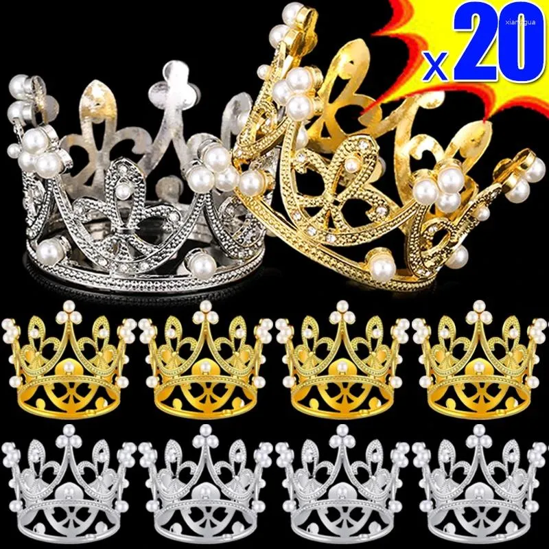 Party Supplies 20/1 st Crown Cake Dekoration Mini Gold Silver Pearl Topper för blommor Arrangemang Dusch Birthday Wedding