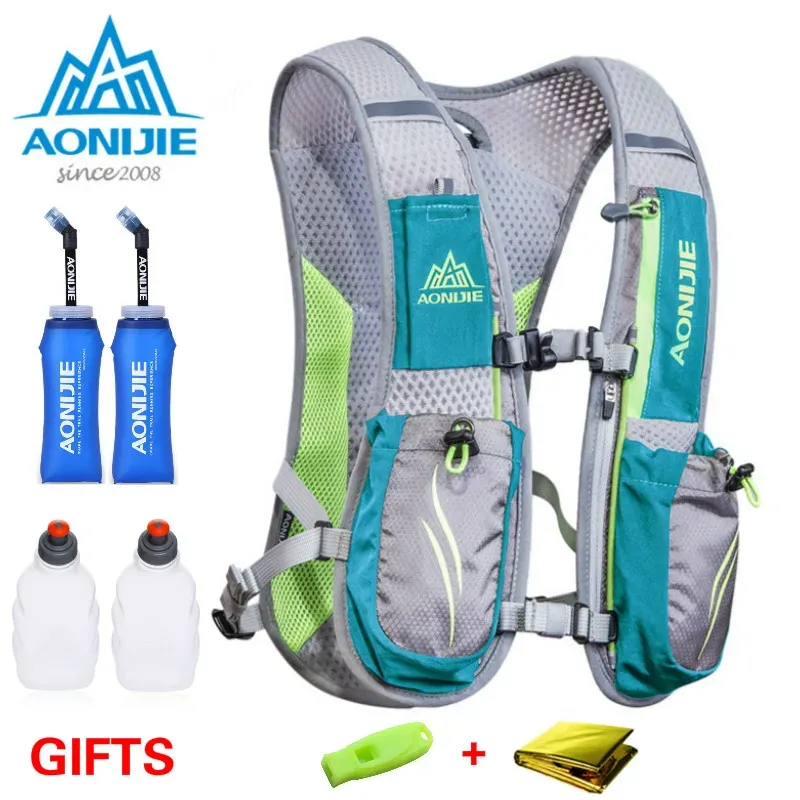 Väskor Aonijie 2020 Running Marathon Hydration Nylon 5.5L Outdoor Running Bags vandring ryggsäck väst maraton cykling ryggsäck green250g