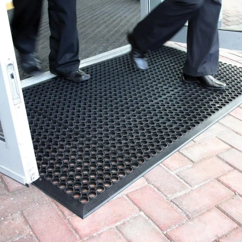 Carpets Outdoor Rubber Drainage Mat Non-Slip 60 X 35 Inch Commerical Heavy Duty For Resturant Kitchen Bar Garage Garden Black
