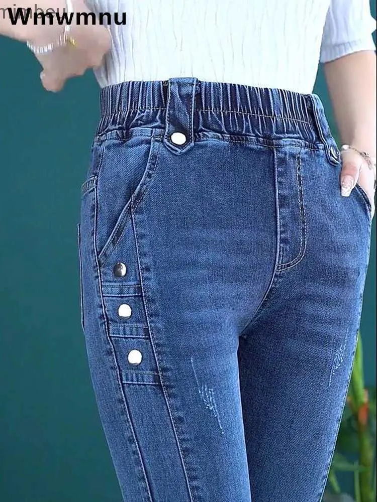 Jean Femme taille haute jean crayon moulant Femme coréenne Stretch Vaqueros décontracté Streetwear pantalon en jean mince bouton pantalons Vintage JeansyC24318