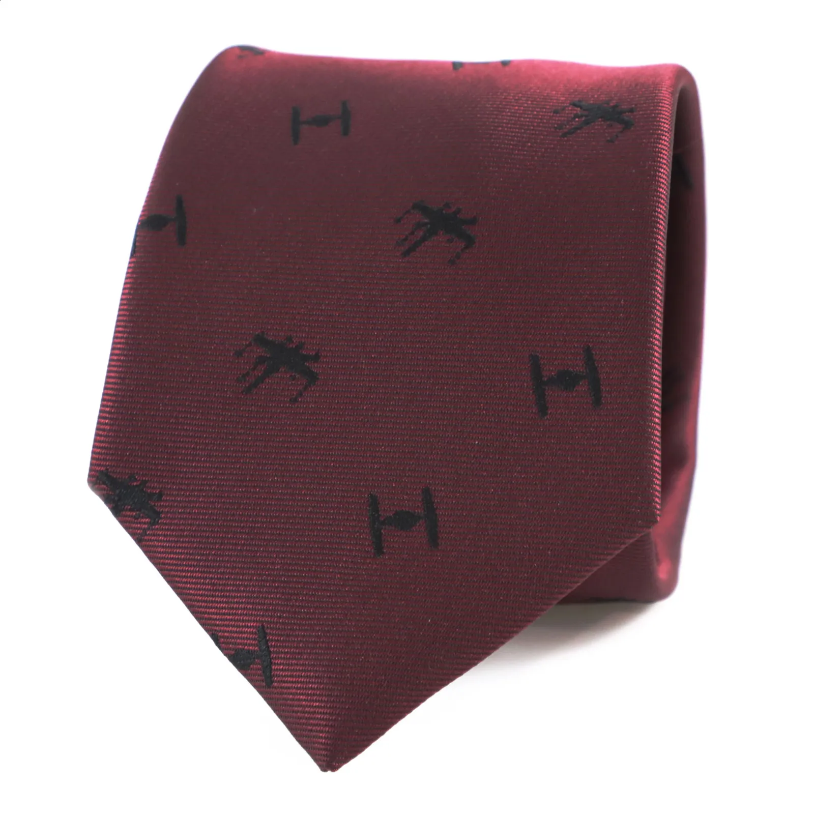 Microfiber Jacquard Movie Theme Starfighters Pattern Burgundy Necktie X-Wing Fighter Tie 240314