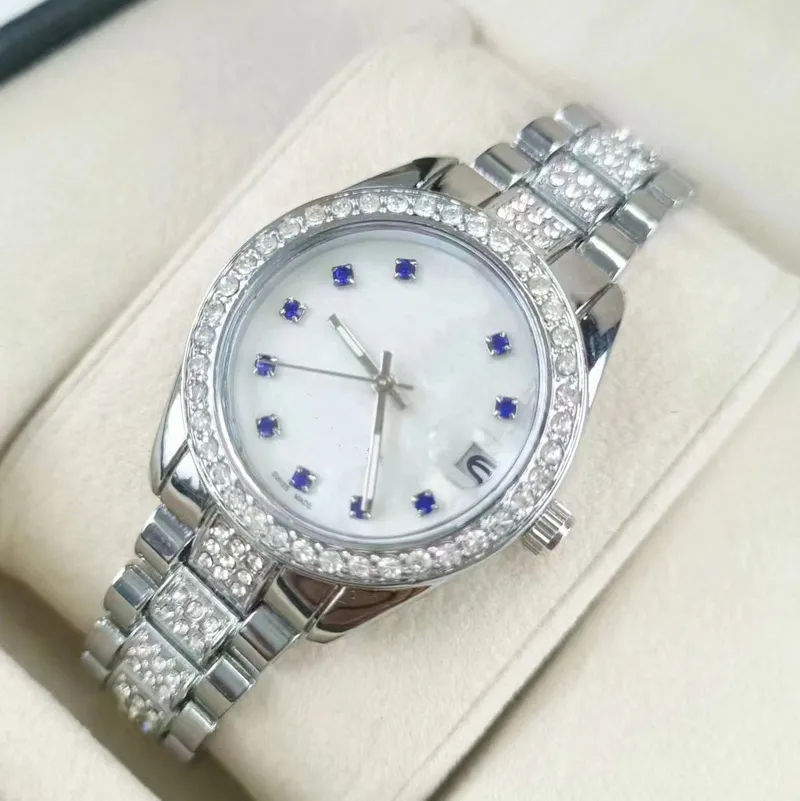 Grande qualidade mulheres designer relógios de pulso diamantes com caixa aaa senhora luxo dial 37mm aço inoxidável quartzo relógios no566