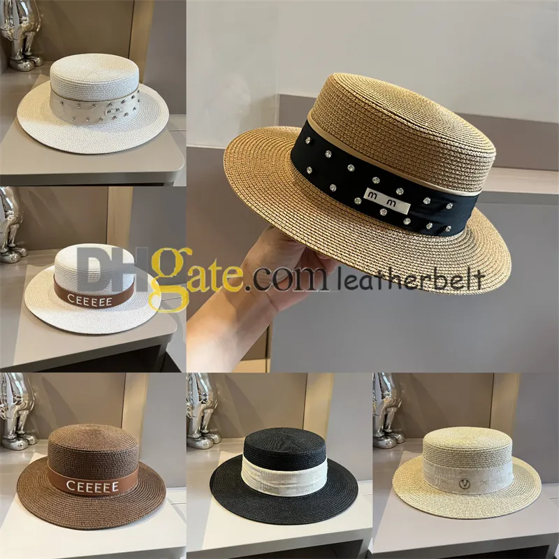 Chapeau de soleil plat de luxe avec lettres imprimées, chapeaux de pêcheur pour femmes, chapeaux de paille à large bord de plage d'été, chapeau haut de styliste