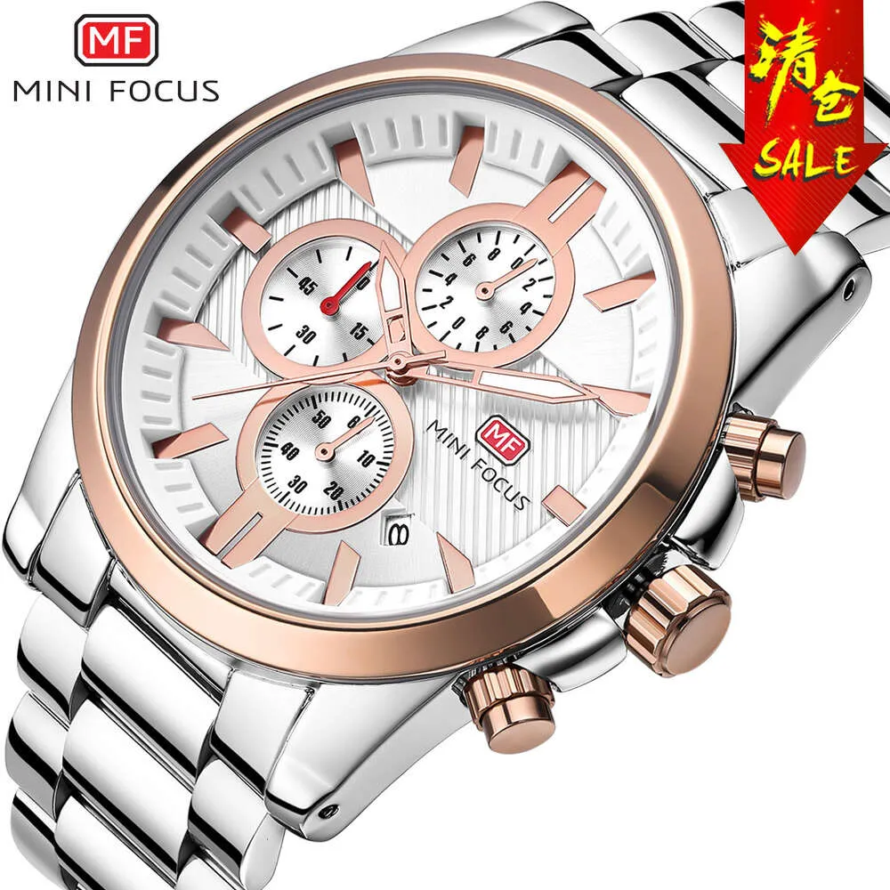 MINI FOCUS orologio da uomo d'affari di marca impermeabile multifunzionale con cinturino in acciaio al quarzo 0134G
