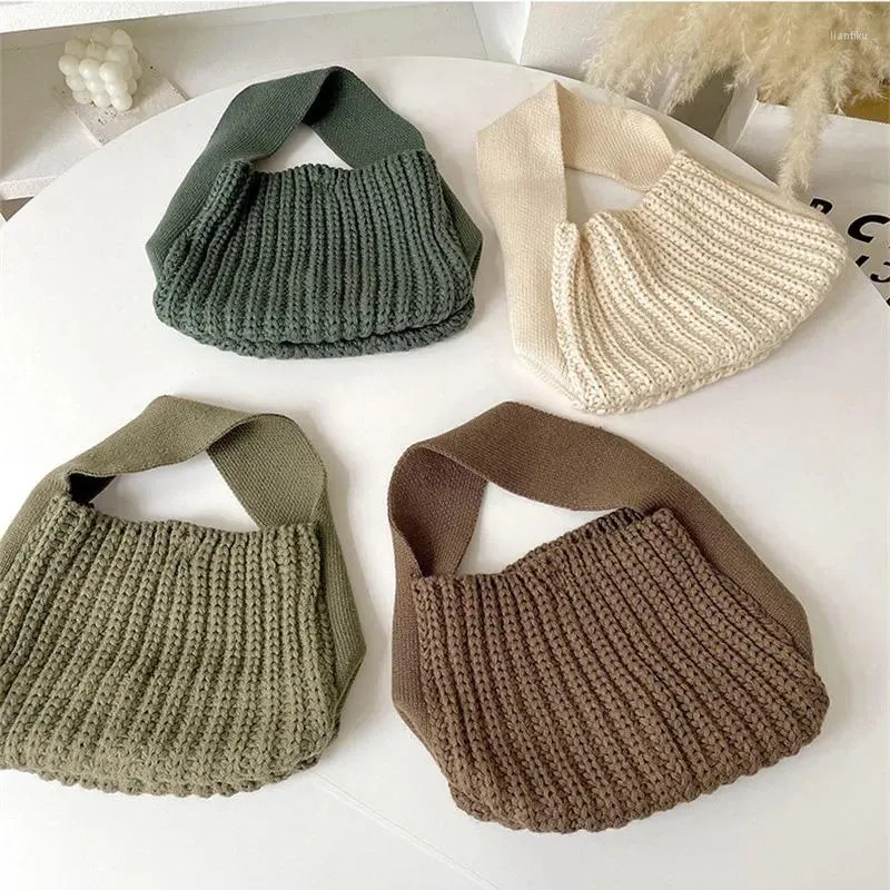 Evening Bags Fashion Crochet Handbag Korean Vintage Large Capacity Shoulder Casual Totes Shopping Bag Soft Woolen Knitted For Women