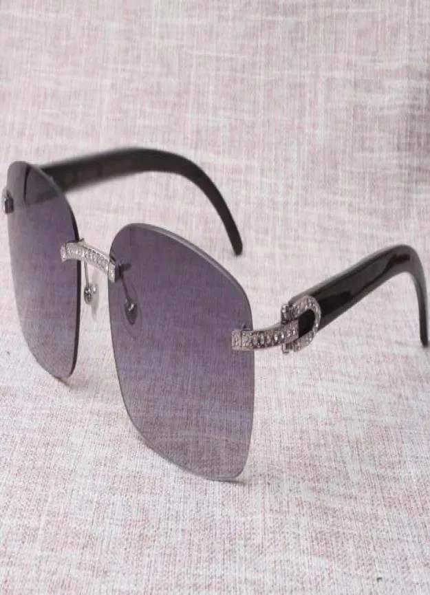2019 high quality manufacturers produce frameless sunglasses 8200759 unique diamond designer glasses black horn rectangular len8785205