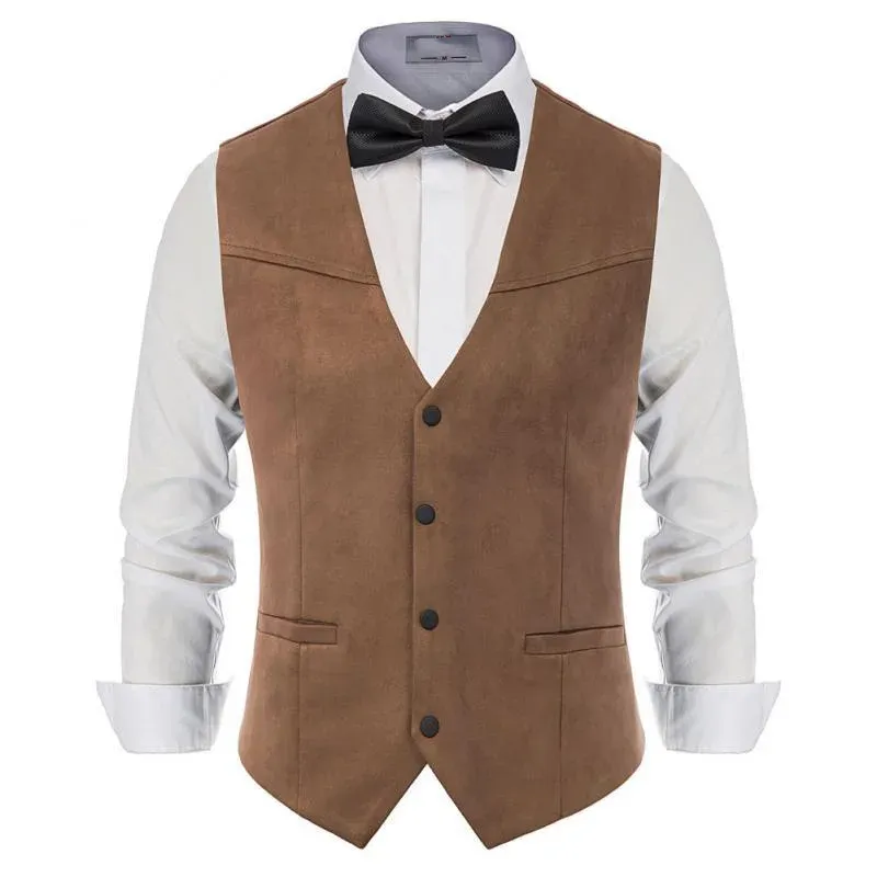 Vestas de camurça masculina Counto de couro colete casual colete vneck de botão de punhal sem mangas jaqueta