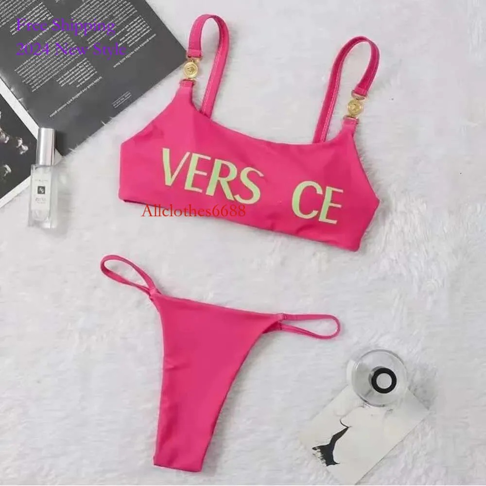 2024 Nieuwe Designer Bikini Tweedelige Sexy Halter Band Laagbouw Rose Roze Kleur Badmode Vrouw SXL