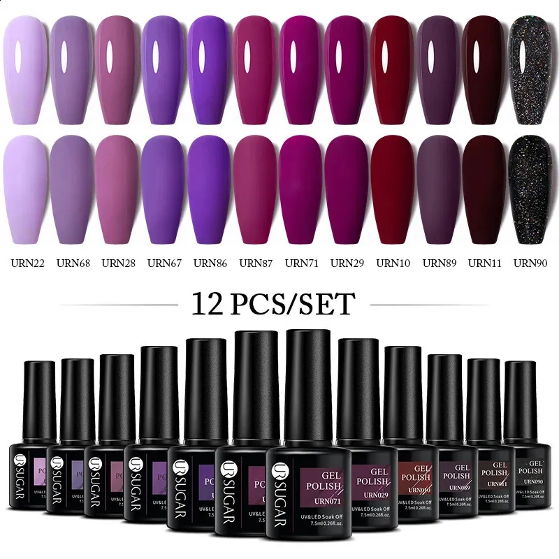 Ur Sugar Purple Glitter Gel Polish Kit for Manicure Winter Color Set Soak of UV LED Lamp Nail Art Design 240313